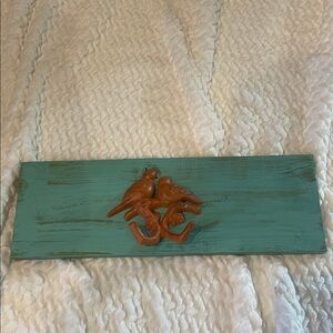 Teal Wooden Wall Art with Bird hook